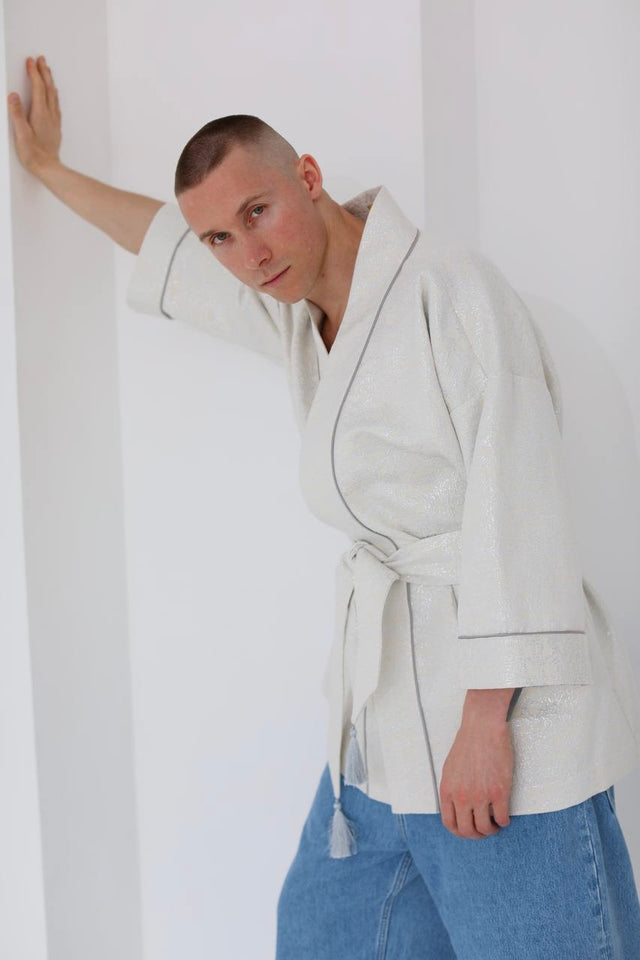 Men's White & Silver Kimono