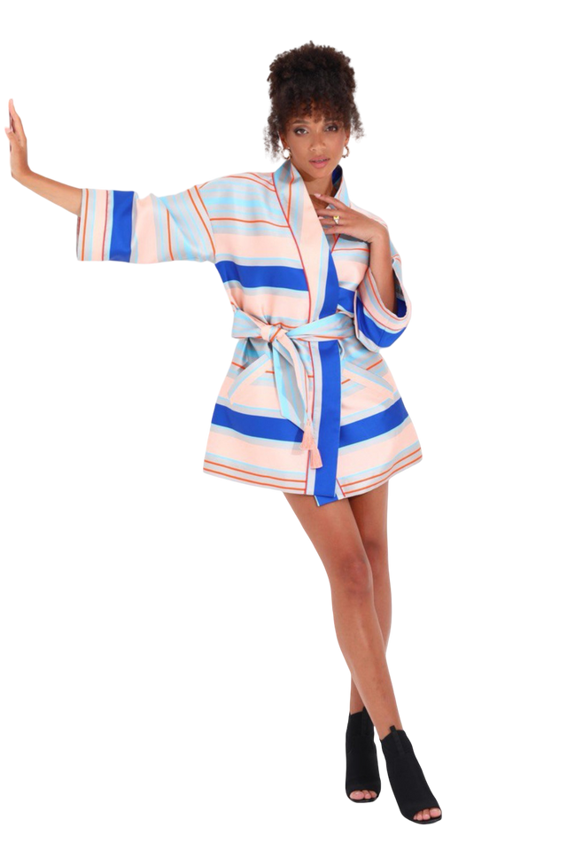 Sensual in Peach and Blue Kimono