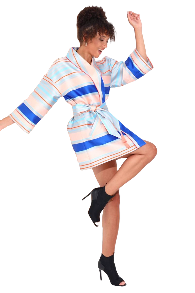 Sensual in Peach and Blue Kimono