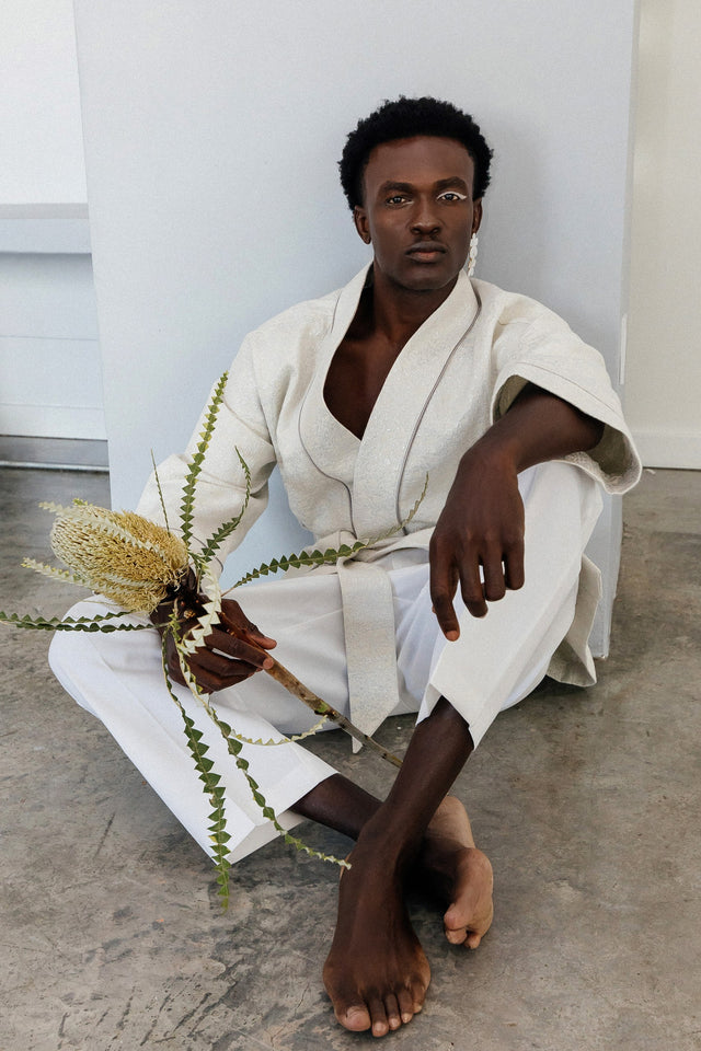 Men's White & Silver Kimono